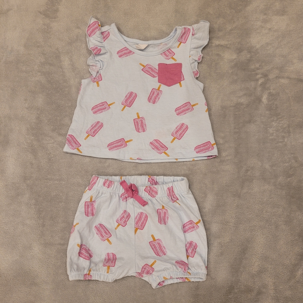 🧸2/20$ PL Baby 3M Ice Cream Print Matching Set Baby Girl Popfusee Popsicle